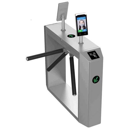 Stainless Steel Automatic Tripod Turnstile Gate with Integrated Biometric Attendance – Smart Staff Access and Time Tracking System