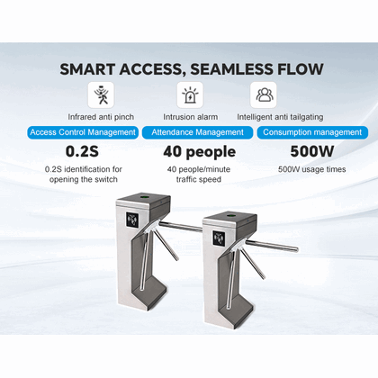 Smart Tripod Turnstile Gate with Face Recognition & QR Code Scanner - Anti-Collision Pedestrian Access Control Barrier System