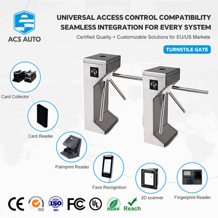 Smart Tripod Turnstile Gate with Face Recognition & QR Code Scanner - Anti-Collision Pedestrian Access Control Barrier System