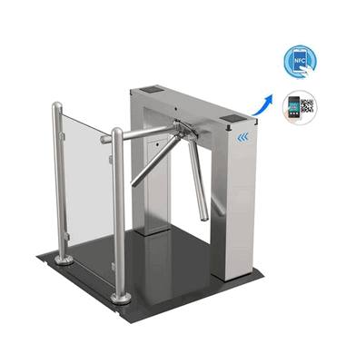 Stainless Steel Automatic Tripod Turnstile Gate with Integrated Biometric Attendance – Smart Staff Access and Time Tracking System